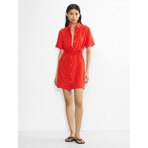 Aritzia Wilfred Eleta Linen Mini Shirt Dress XS Orange Belted  Vacation Resort